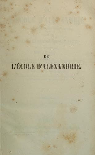 Tapa de De l'Ecole d'Alexandrie