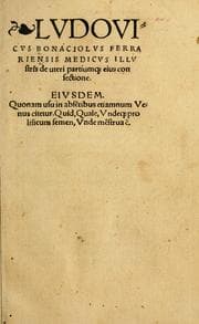 Tapa de Ludovicus Bonaciolus Ferrariensis medicus illustris De uteri partium[que] eius consectione