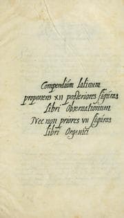 Tapa de Compendium Latinum proponens XII posteriores figuras Libri obseruationum nec non priores VII figuras Libri organici