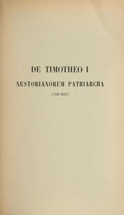 Tapa de De Timotheo I, Nestorianorum patriacha (728-823) et Christianorum orientalium condicione sub chaliphis Abbasidis