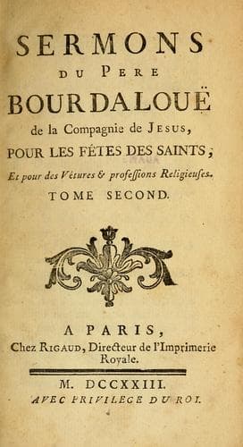 Tapa de Sermons du Pere Bourdalouë