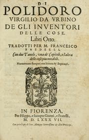 Tapa de Di Polidoro Virgilio da Vrbino De gli inventori delle cose