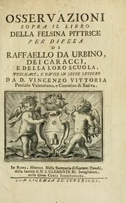 Tapa de Osservazioni sopra il libro della Felsina pittrice per difesa di Raffaello da Urbino, dei Caracci, e della loro scuola