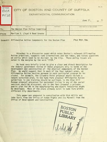 Tapa de Affirmative action components for the Boston plan