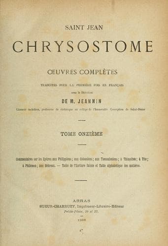 Tapa de Oeuvres complétes de Saint Chrysostome