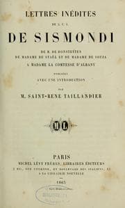 Tapa de Lettres inédites de J. C. L. de Sismondi, de M. de Bonstetten, de Madame de Staël et de Madame de Souza à Madame la comtesse d'Albany