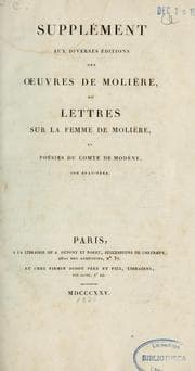 Tapa de Supplément aux diverses éditions des œuvres de Molière, ou, Lettres sur la femme de Molière et poésies du comte de Modène, son beau-père