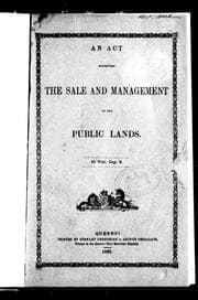 Tapa de An Act respecting the sale and management of the public lands