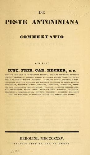Tapa de De peste Antoniniana commentatio