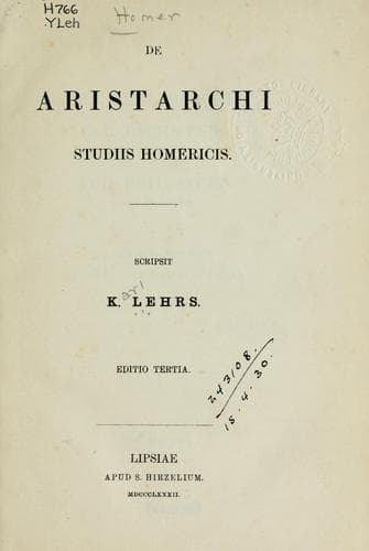 Tapa de De Aristarchi studiis Homericis