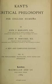 Tapa de Kant's critical philosophy for English readers
