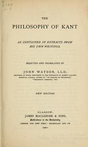 Tapa de The philosophy of Kant as contained in extracts from his own writings