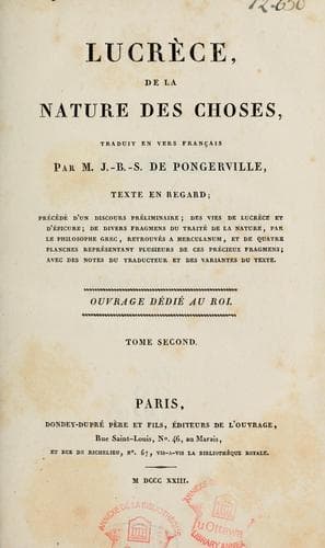 Tapa de De la nature des choses