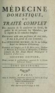 Tapa de Médecine domestique, ou traité complet des moyens de se conserver en Santé, de guérir & de prévenir les maladies, par la régime & les remedes simples--