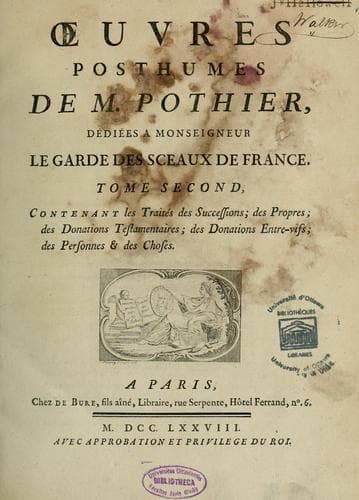 Tapa de Oeuvres posthumes de Pothier
