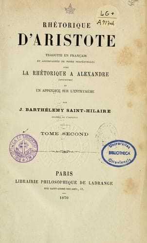 Tapa de Rhétorique d'Aristote
