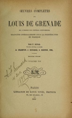 Tapa de Œuvres complètes de Louis de Grenade