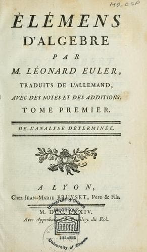 Tapa de Elemens d'algèbre \