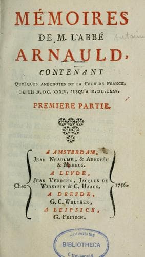Tapa de Mémoires de m. l'abbé Arnauld