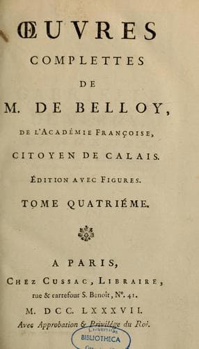 Tapa de Oeuvres complettes de M. de Belloy