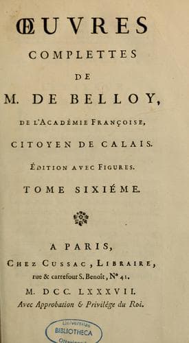 Tapa de Oeuvres complettes de M. de Belloy