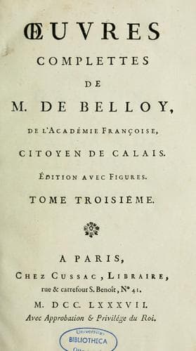 Tapa de Oeuvres complettes de M. de Belloy
