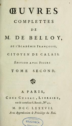 Tapa de Oeuvres complettes de M. de Belloy