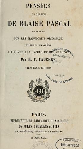 Tapa de Pensées choisies de Blaise Pascal