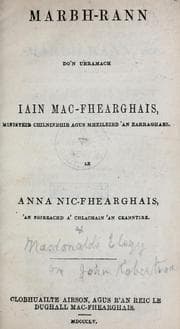 Tapa de Marbh-rann do'n Urramach Iain Mac-Fhearghais, ministeir Chilninbhir agus Mheileird 'an Earraghael