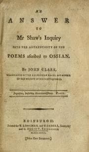 Tapa de An answer to Mr Shaw's Inquiry into the authenticity of the poems ascribed to Ossian