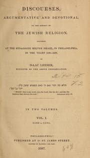 Tapa de Discourses, argumentative and devotional, on the subject of the Jewish religion. Delivered at the synagogue Mikveh Israel, in Philadelphia, in the years 5590-5597 [i.e., 1830-1837]