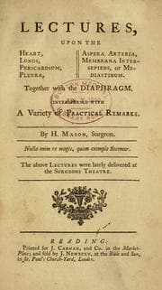 Tapa de Lectures upon the heart, lungs, pericardium, pleura, aspera arteria, membrana intersepiens, or mediastinum