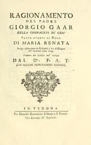 Tapa de Ragionamento del padre Giorgio Gaar della compagnia di Gesu...