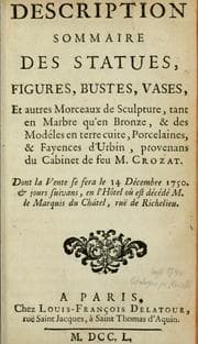 Tapa de Description sommaire des statues, figures, bustes, vases, et autres morceaux de sculpture, tant en marble qu'en bronze