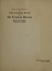 Tapa de Hints to the decipherer of The greatest work of Sir Francis Bacon, Baron of Verulam, Viscount St. Alban