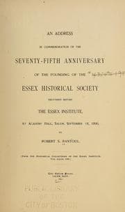 Tapa de An address in commemoration of the seventy-fifth anniversary of the founding of the Essex historical society