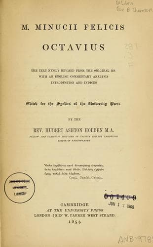 Tapa de M. Minucii Felicis Octavius