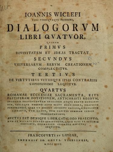 Tapa de Ioannis Wiclefi Dialogorum libri quatuor ..