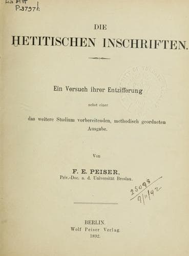 Tapa de Die Hetitischen Inschriften