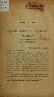 Tapa de Objections to a re-organization of the University considered