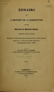 Tapa de Remarks on a report of a committee of the Overseers of Harvard College, proposing certain changes
