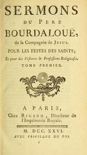 Tapa de Sermons du Pere Bourdalouë