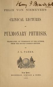 Tapa de Felix von Niemeyer's clinical lectures on pulmonary phthisis