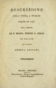 Tapa de Descrizione dell' opera a fresco eseguita nel 1795 nel tempio di S. Maria presso S. Celso in Milano dal pittore Andrea Appiani