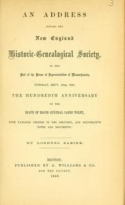Tapa de An address before the New England Historic Genealogical Society, in the hall of the House of Representatives of Massachusetts, Tuesday, Sept. 13th, 1859