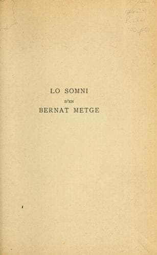 Tapa de De Sompni d'en Bernat Metge