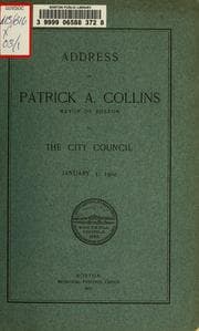 Tapa de Address of Patrick A. Collins, Mayor of Boston, to the city council, January 5, 1903