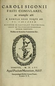 Tapa de Caroli Sigonii Fasti consvlares ac triumphi acti à Romvlo rege vsqve ad Ti. Caesarem