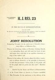 Tapa de Joint resolution designating November 19, the anniversary of Lincoln's Gettysburg address, as Dedication Day