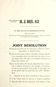 Tapa de Joint resolution designating November 19, the anniversary of Lincoln's Gettysburg address, as Dedication Day